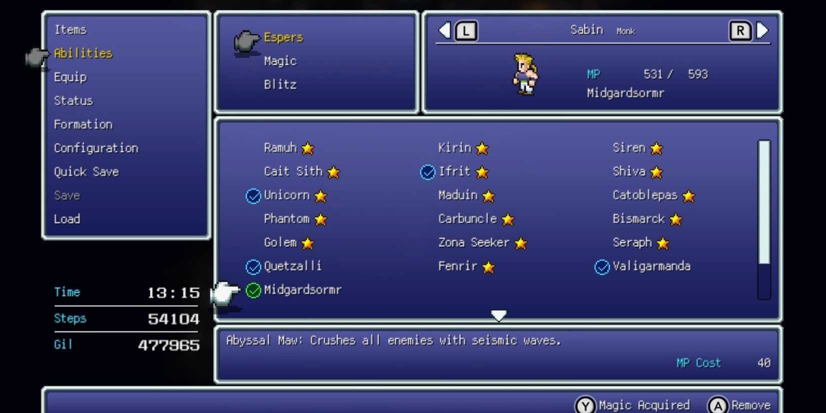 Esper equip system in Final Fantasy 6-1
