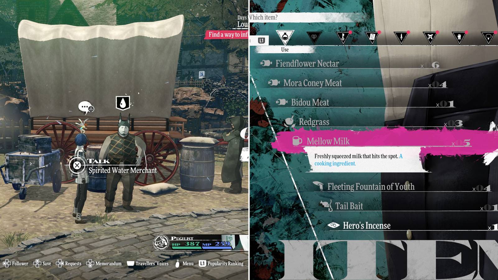 The Spirited Water Merchant & Mellow Milk In The Inventory 