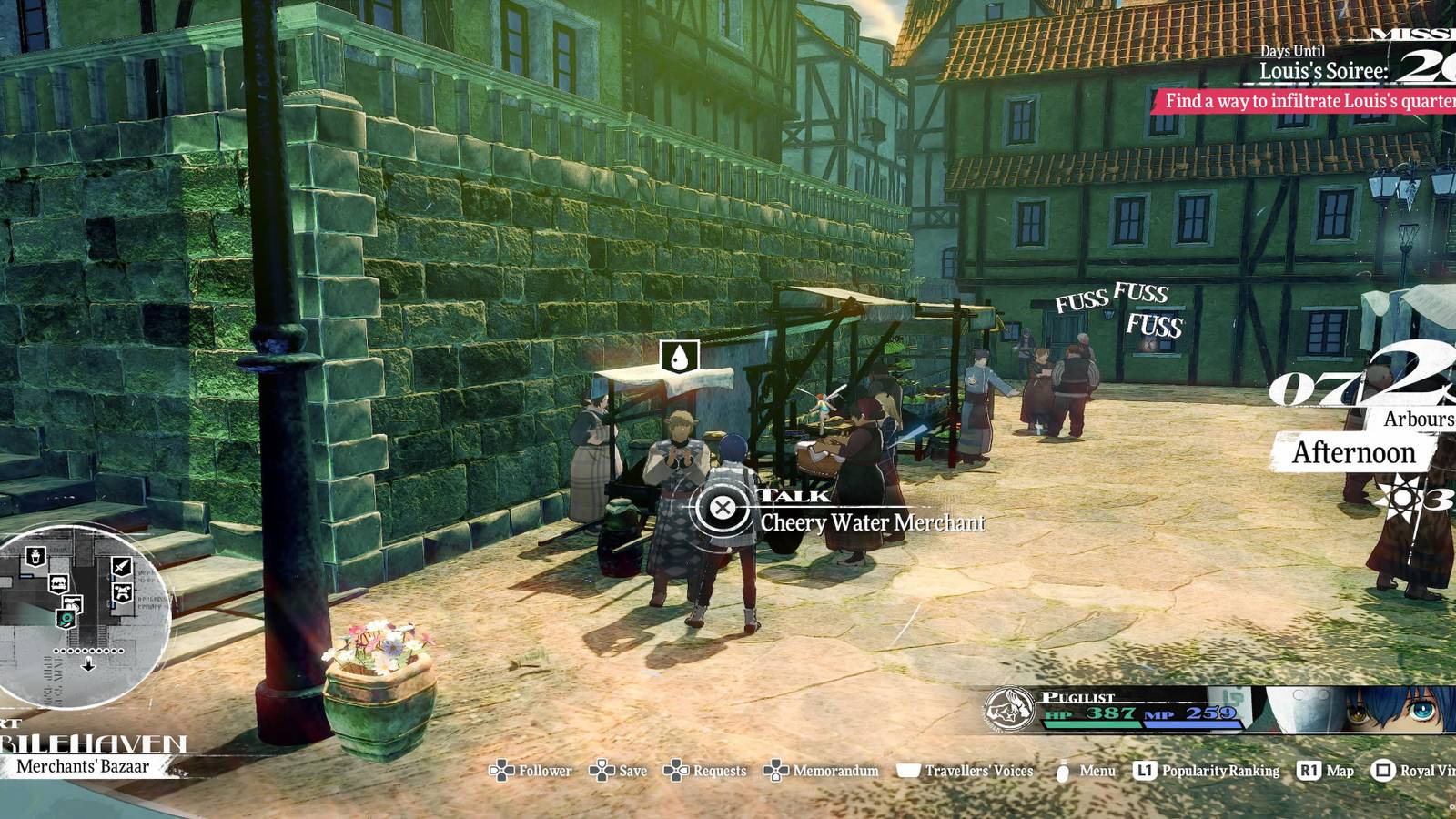 The Player Facing The Cheery Water Merchant 