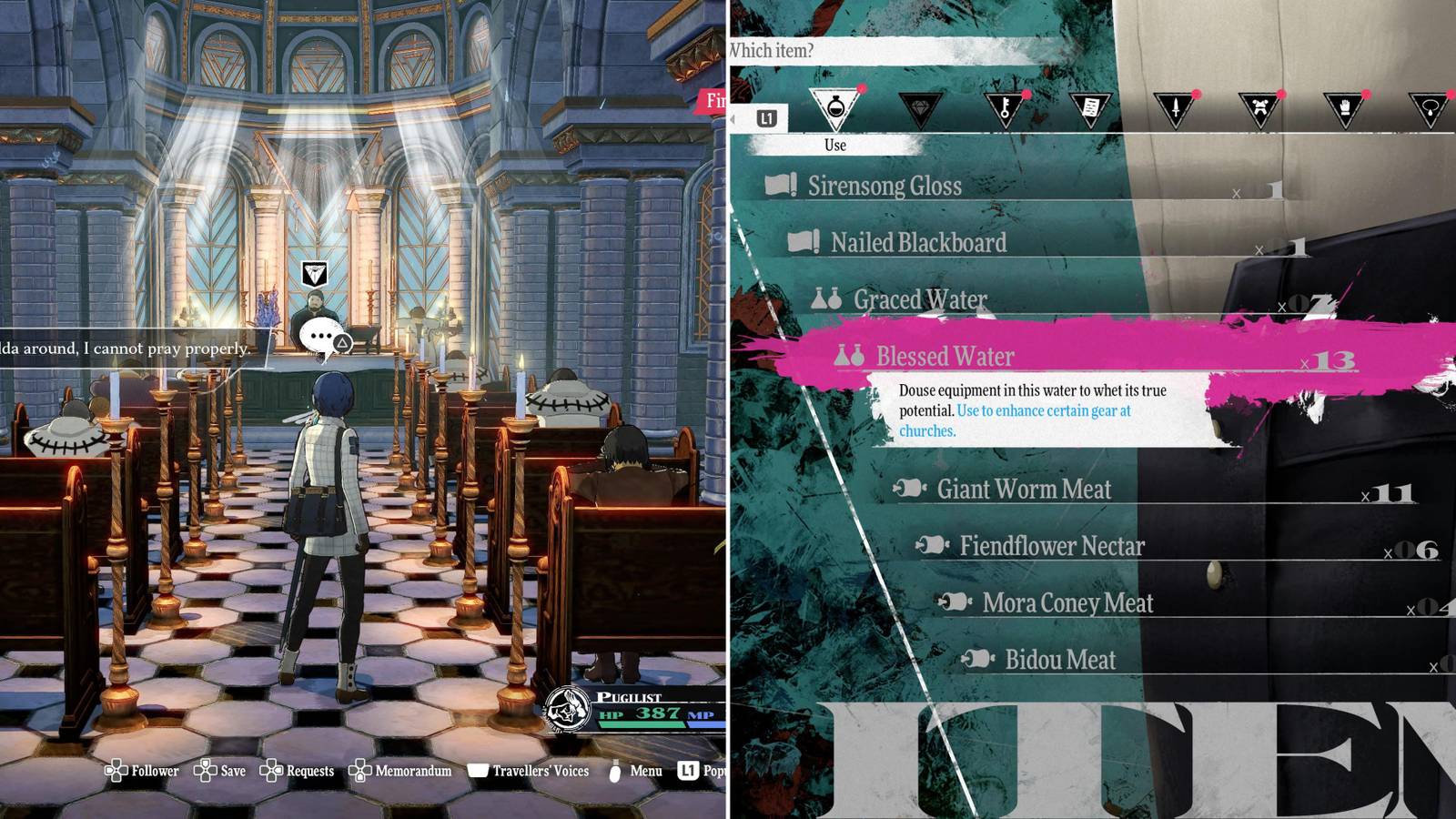 The Player In The Gran Trad Church & Blessed Water In The Inventory 