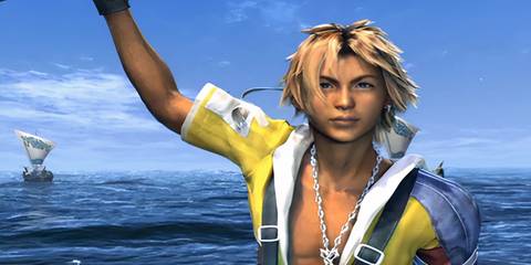 a shot of tidus with water behind him