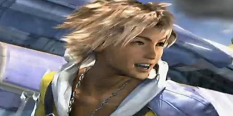 close shot of tidus smiling