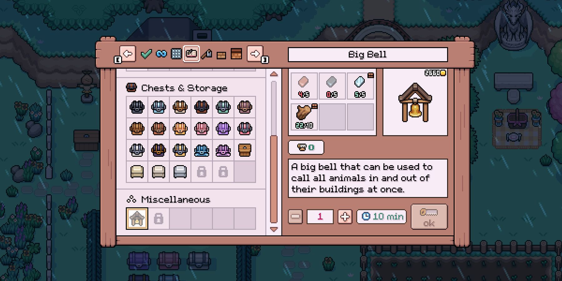 fields of mistria big bell crafting recipe