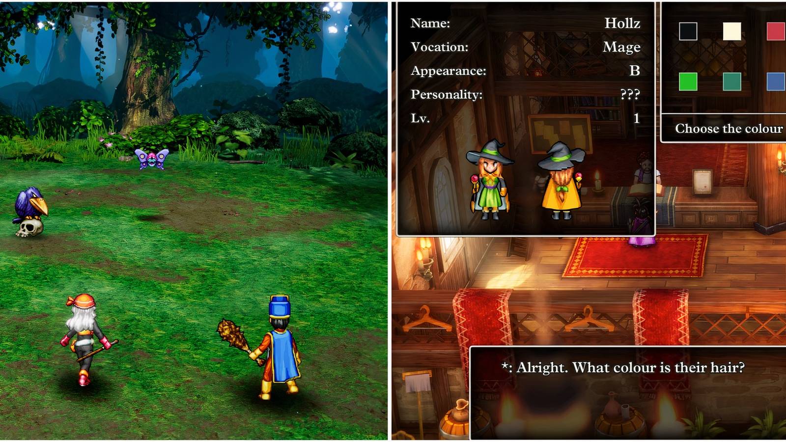 Fighting a battle and Creating a mage in Dragon Quest 3 HD-2D Remake