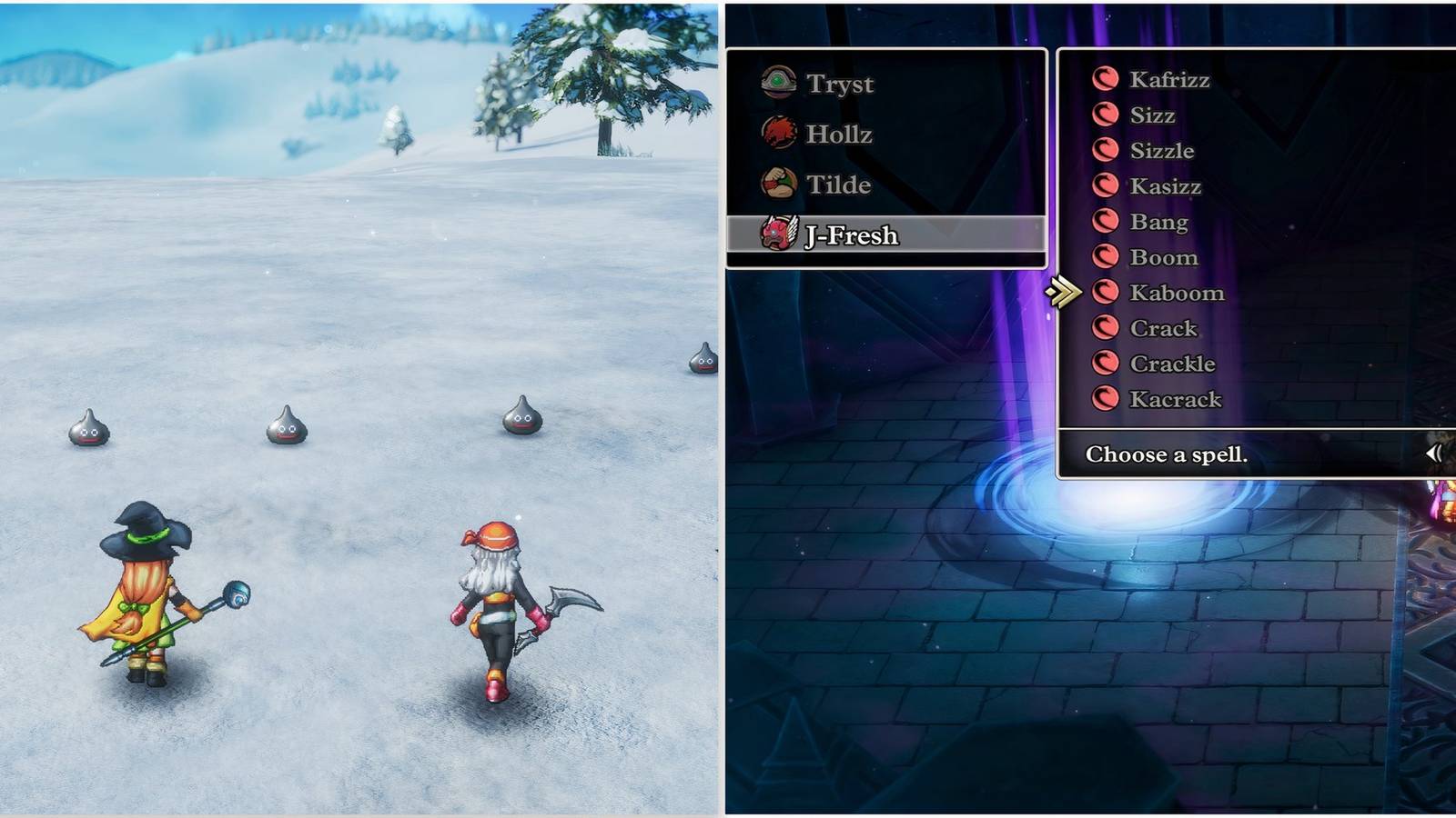 Fighting a battle and Kaboom skill in Dragon Quest 3 HD-2D Remake