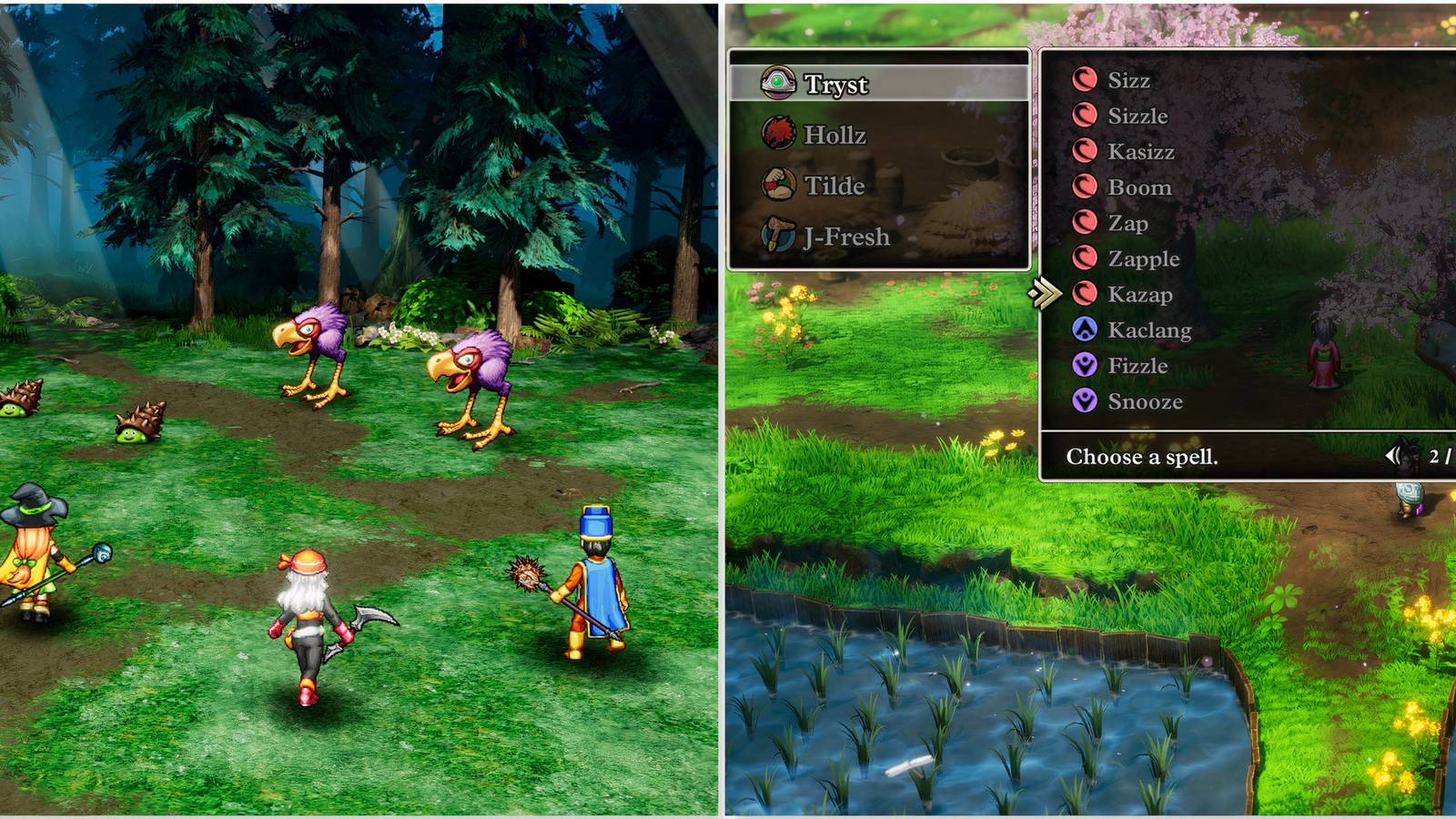 Fighting a battle and Kazap skill in Dragon Quest 3 HD-2D Remake