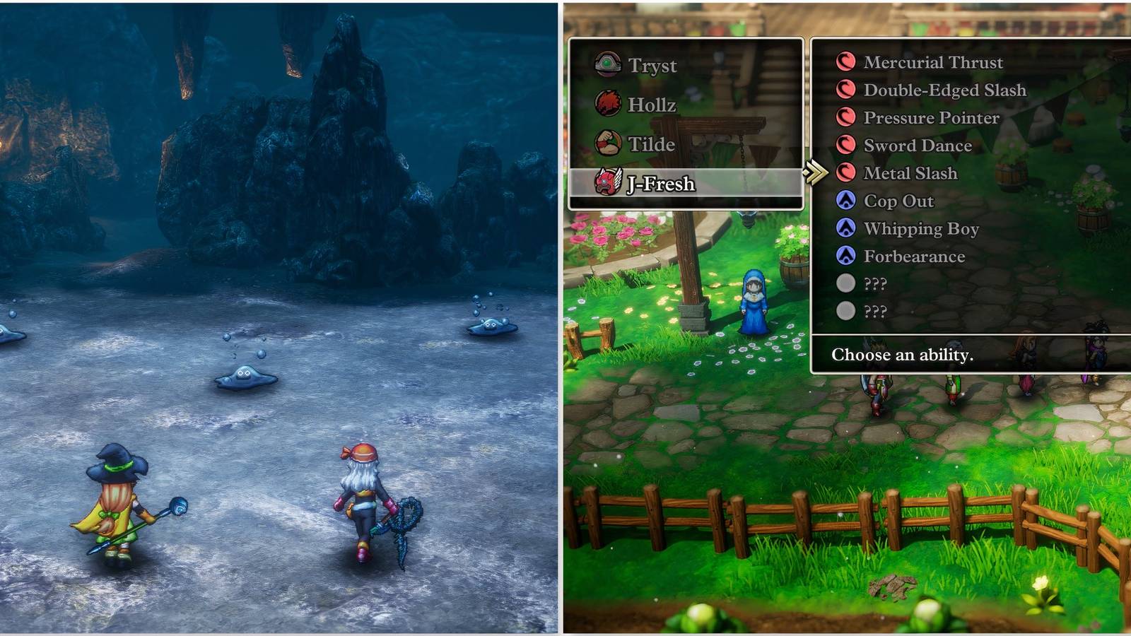 Fighting a battle and Metal Slash ability in Dragon Quest 3 HD-2D Remake