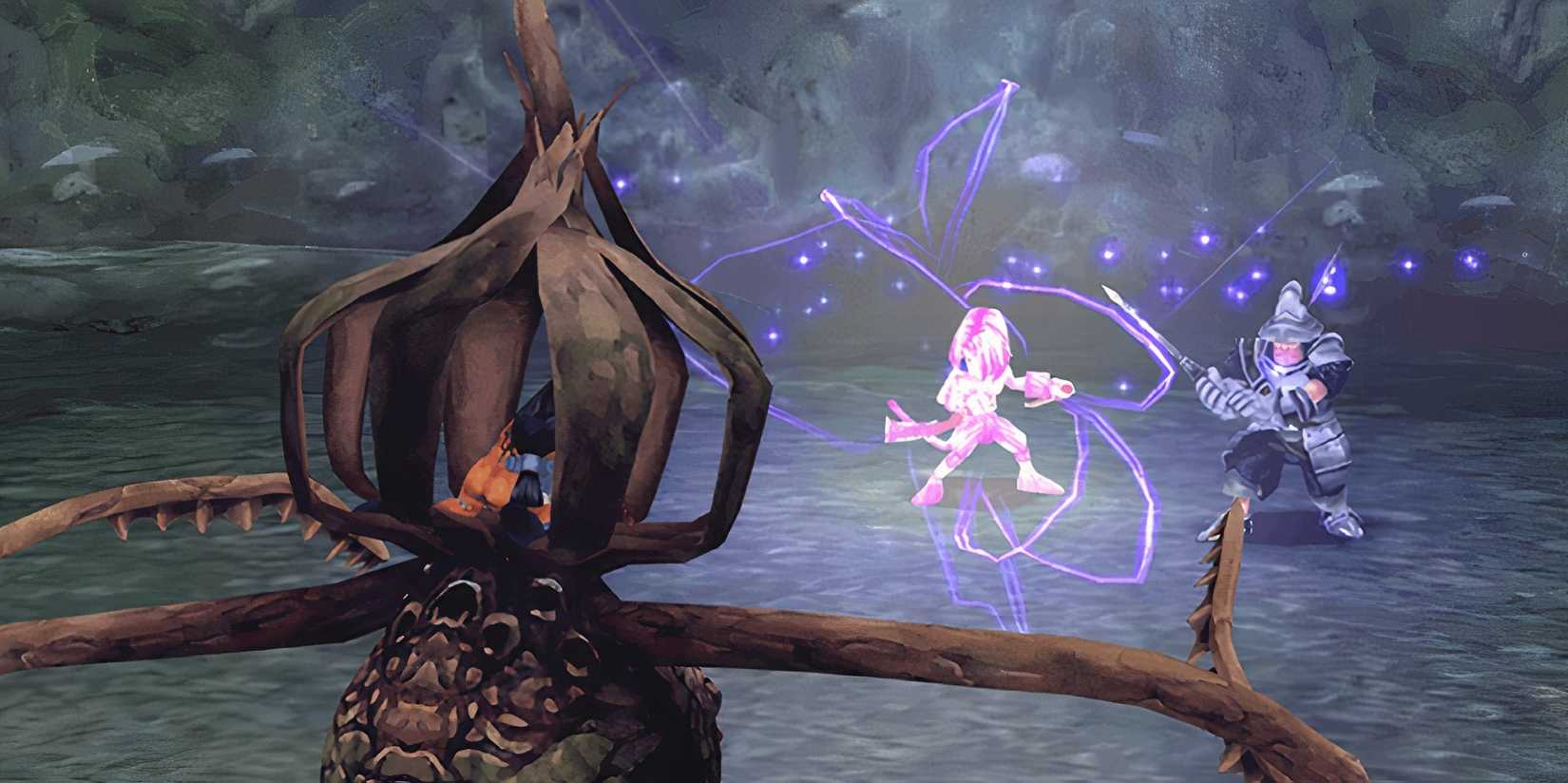 Fighting a boss in Final Fantasy 9