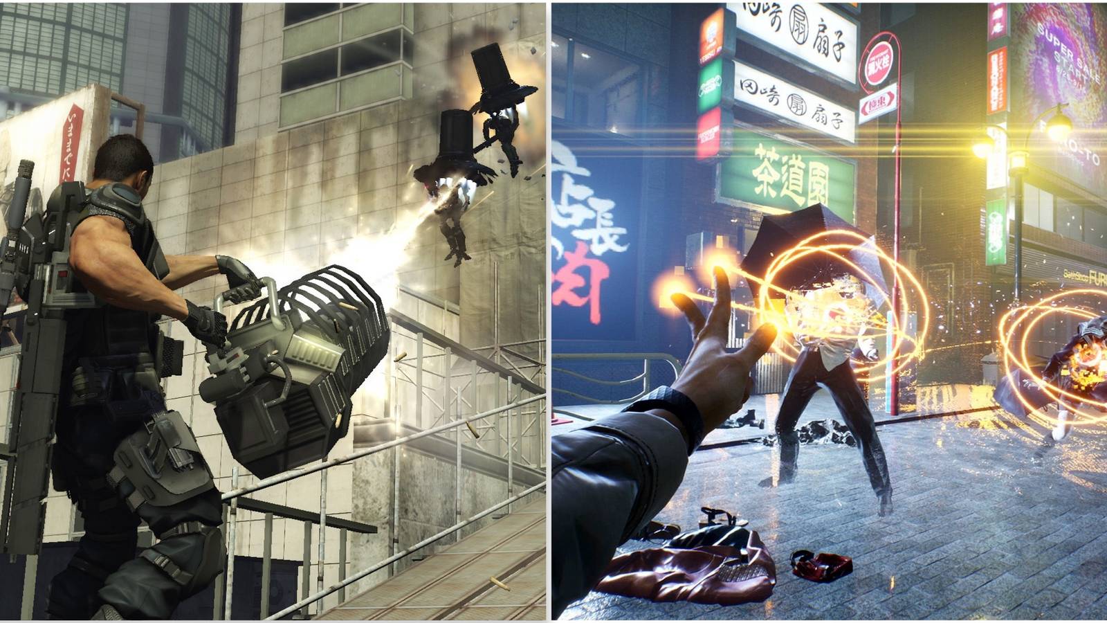 Fighting enemies in Binary Domain and Ghostwire Tokyo