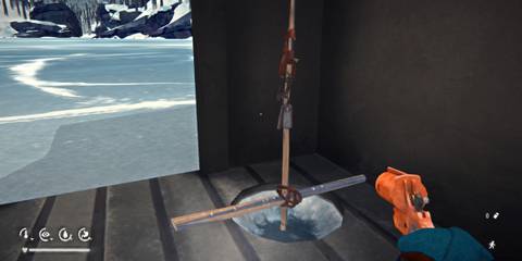 Fishing Tip-Up Having Caught Something In Ice Hole in The Long Dark 