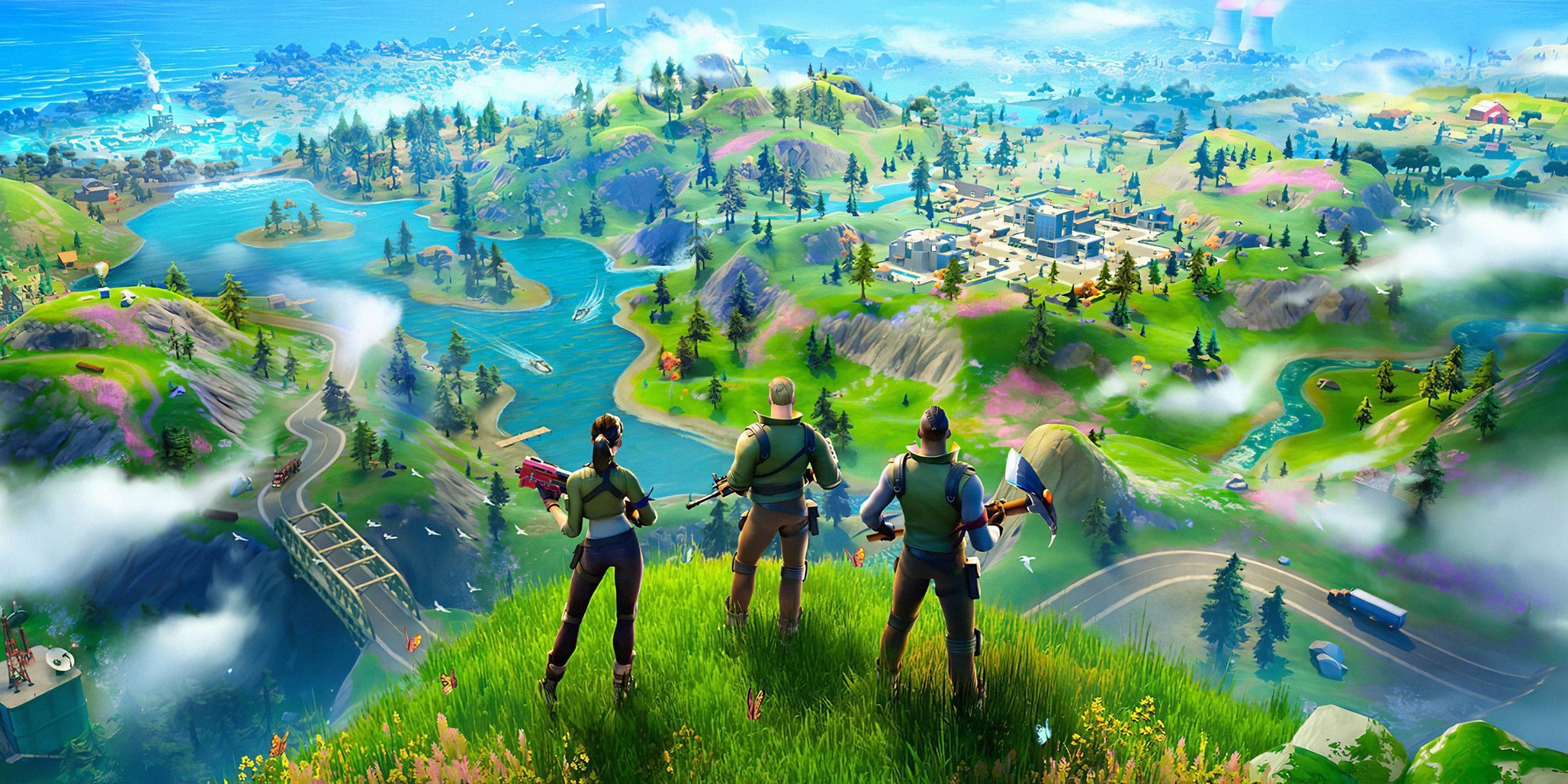 3 Characters from Fortnite Chapter 2 view the remixed island