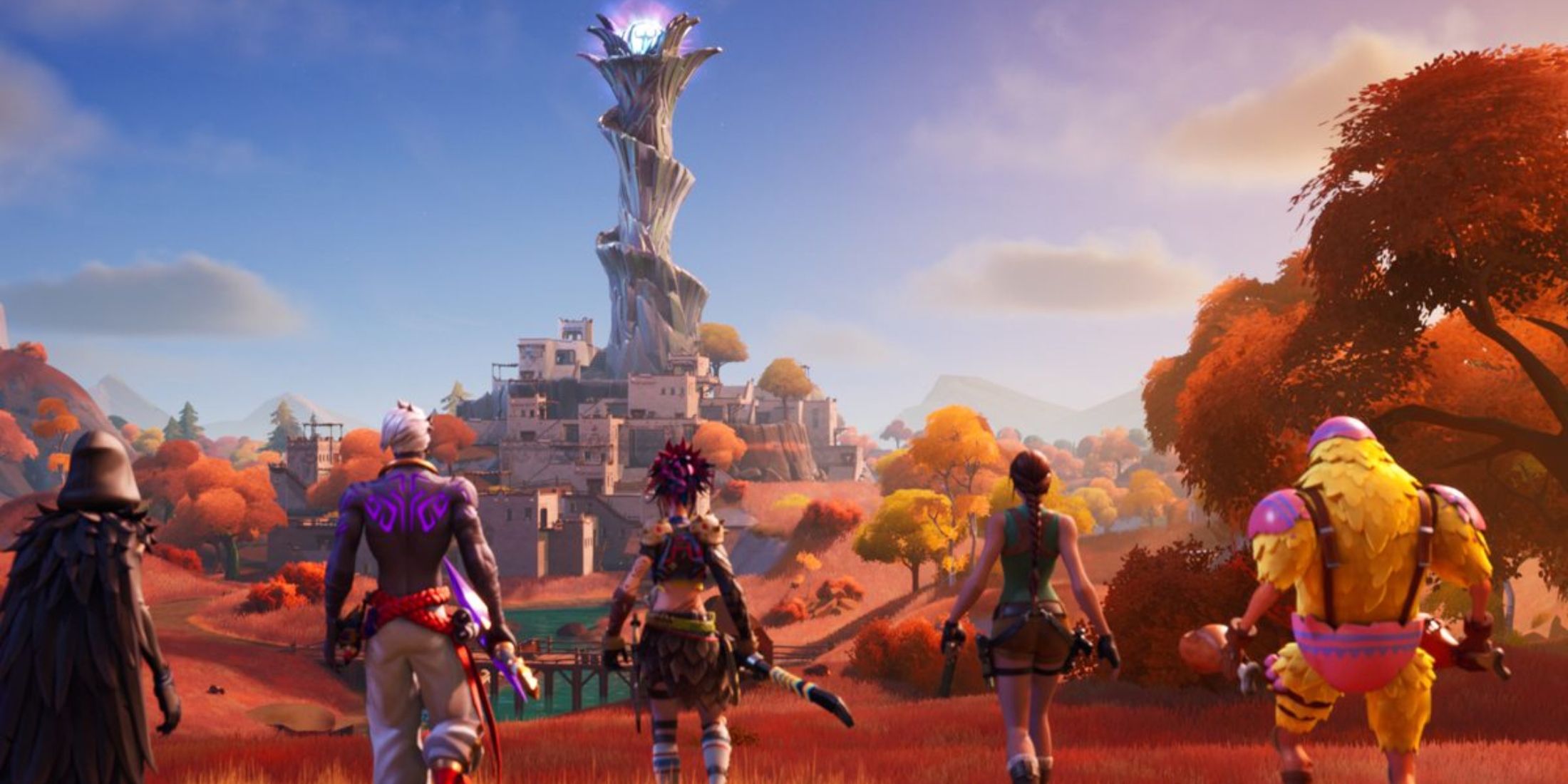 fortnite characters standing on chapter 2 map