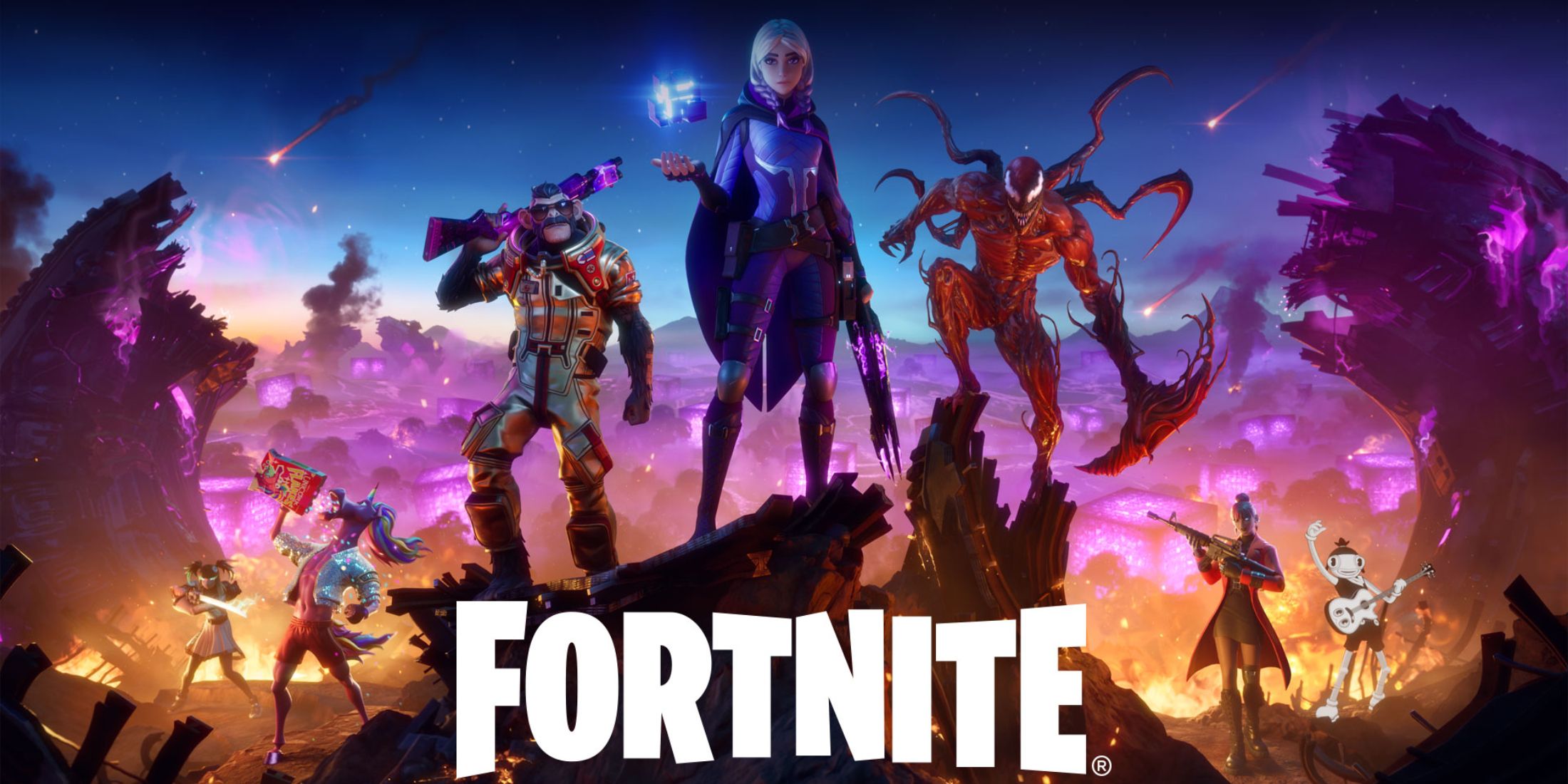 fortnite characters standing atop a hill