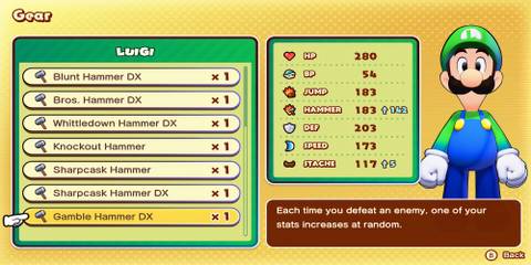 Gamble Hammer DX weapon in Mario & Luigi Brothership