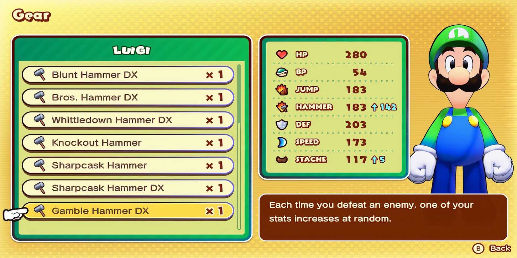 Gamble Hammer DX weapon in Mario & Luigi Brothership