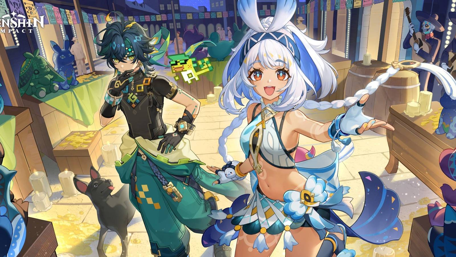 genshin impact kinich and mualani walking around in natlan