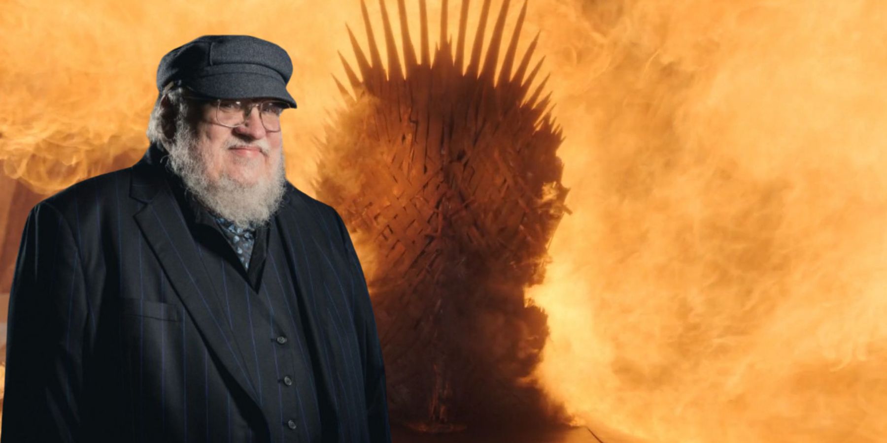 George R.R. Martin and a fiery Game of Thrones Iron Throne