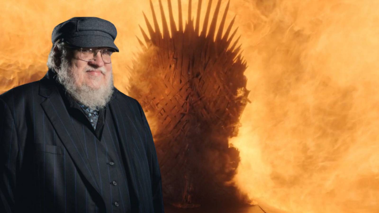 George R.R. Martin and a fiery Game of Thrones Iron Throne