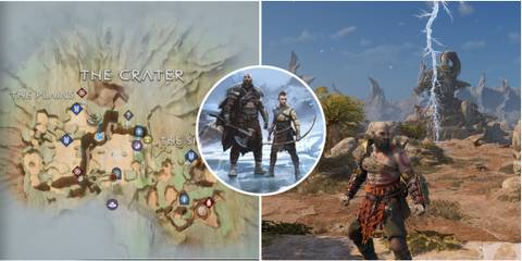 god of war ragnarok crater region map and in-game