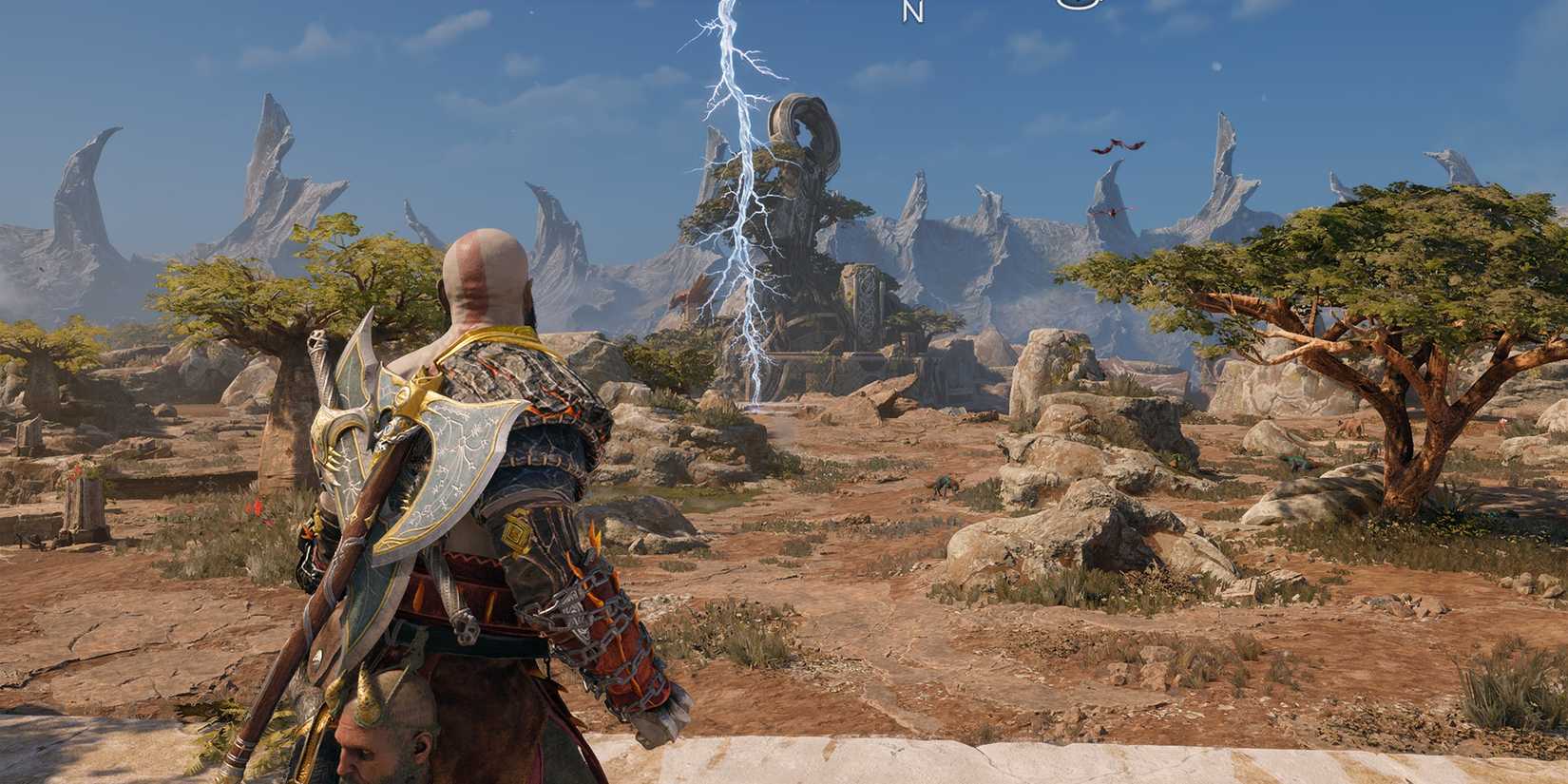 God of War Ragnarok crater area and lightning
