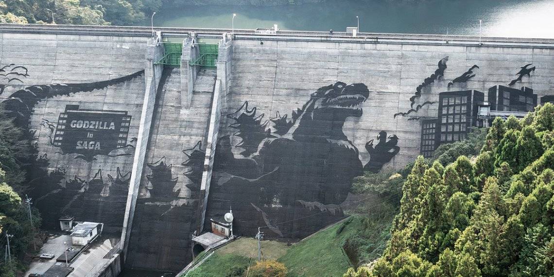 Godzilla Dam Dam in Japan Transformed into a Godzilla Mural in Unique Way