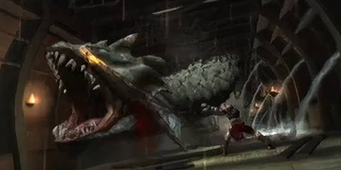 kratos in combat with a hyrda