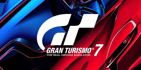 Gran Turismo 7 logo The Real Driving Simulator over blue and red car key art