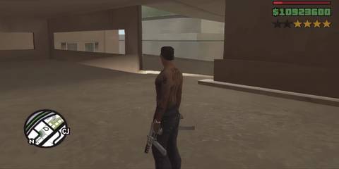 CJ dual-wielding TEC-9 guns in Grand Theft Auto: San Andreas
