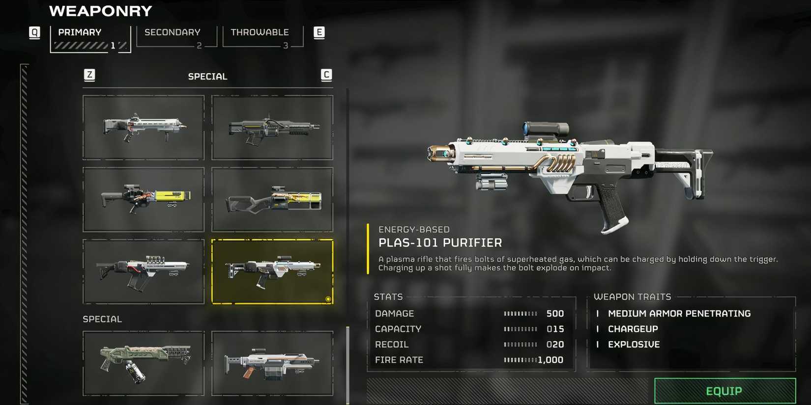 Helldivers 2 PLAS-101 Purifier weapon stats armory