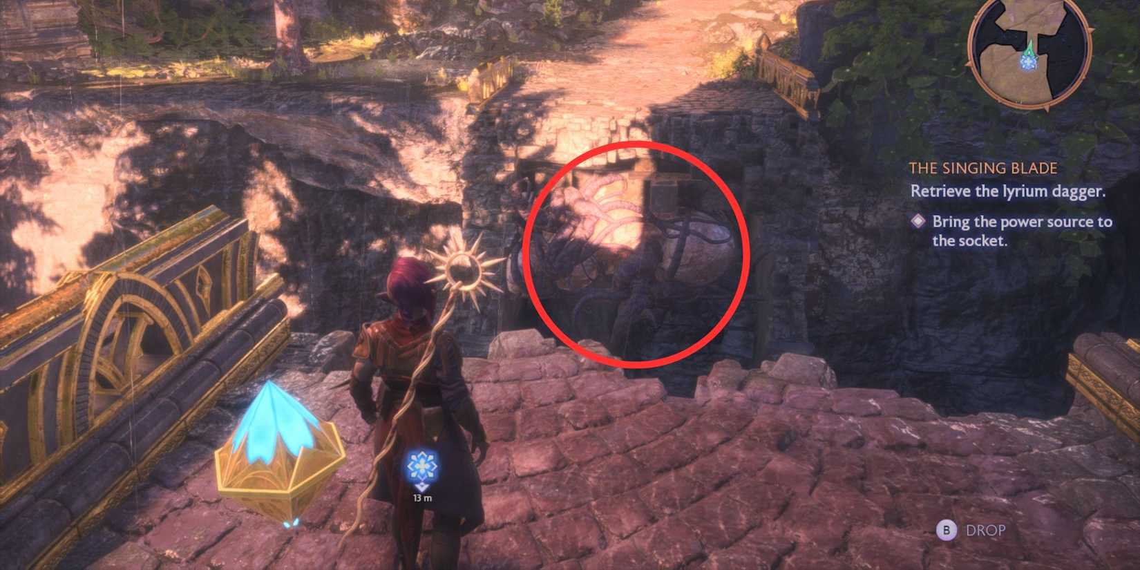 Hidden Blight spot in breaking the Blight blockade puzzle in Dragon Age: The Veilguard's The Singing Blade quest