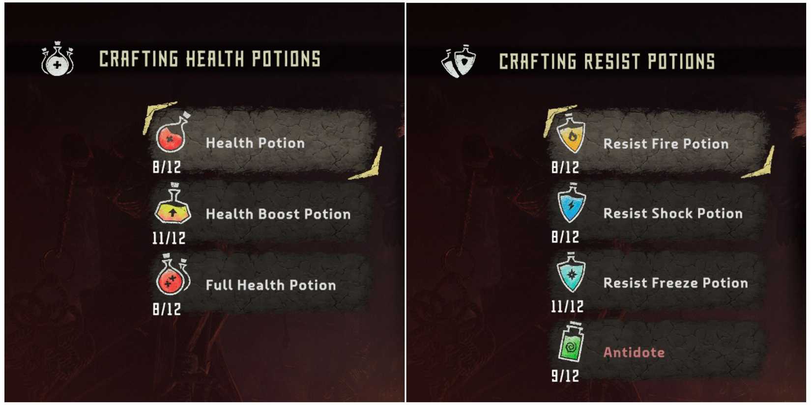 horizon zero dawn crafting potions