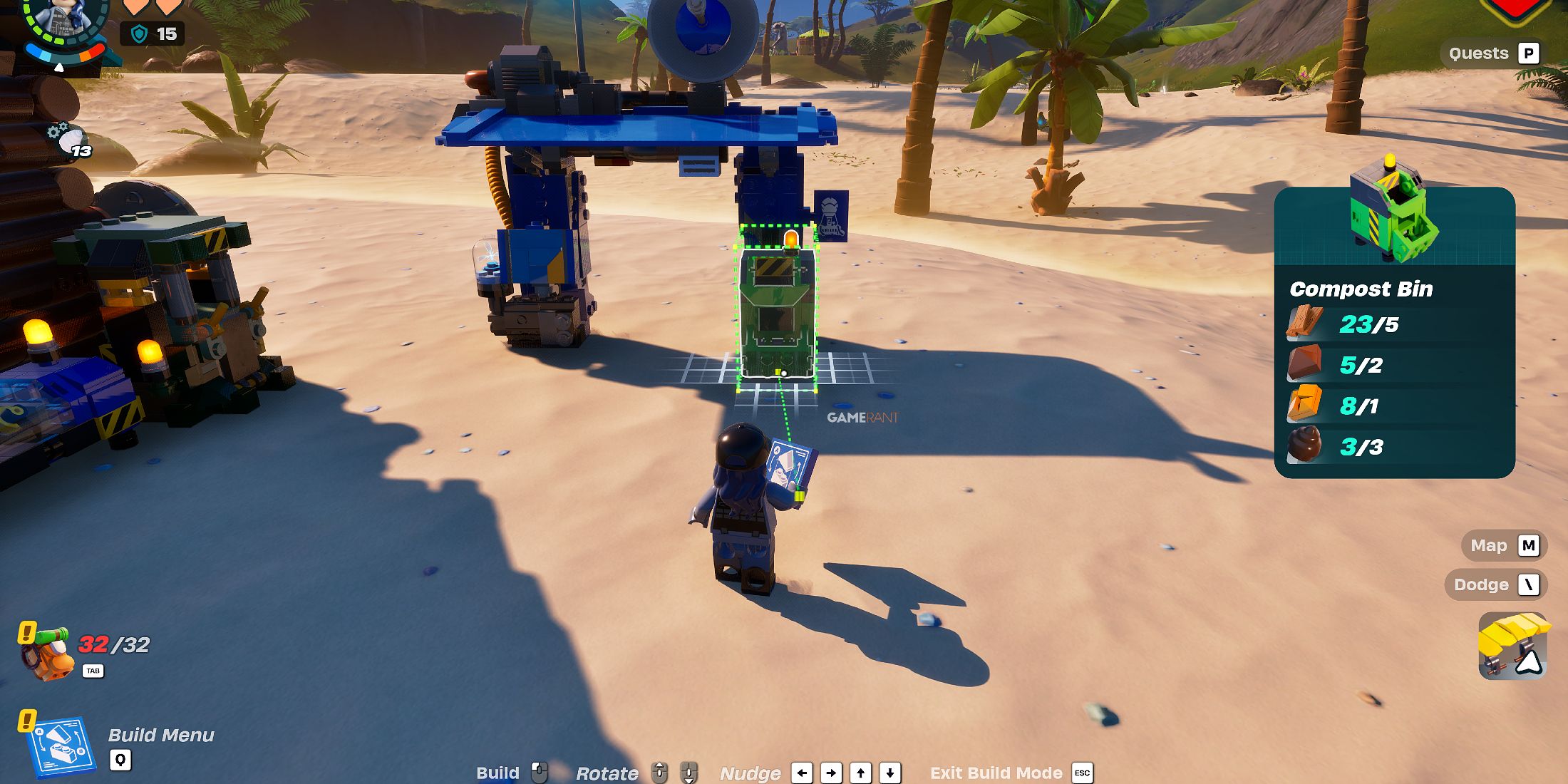 Screenshot showcasing how to craft a Compost Bin in LEGO Fortnite 