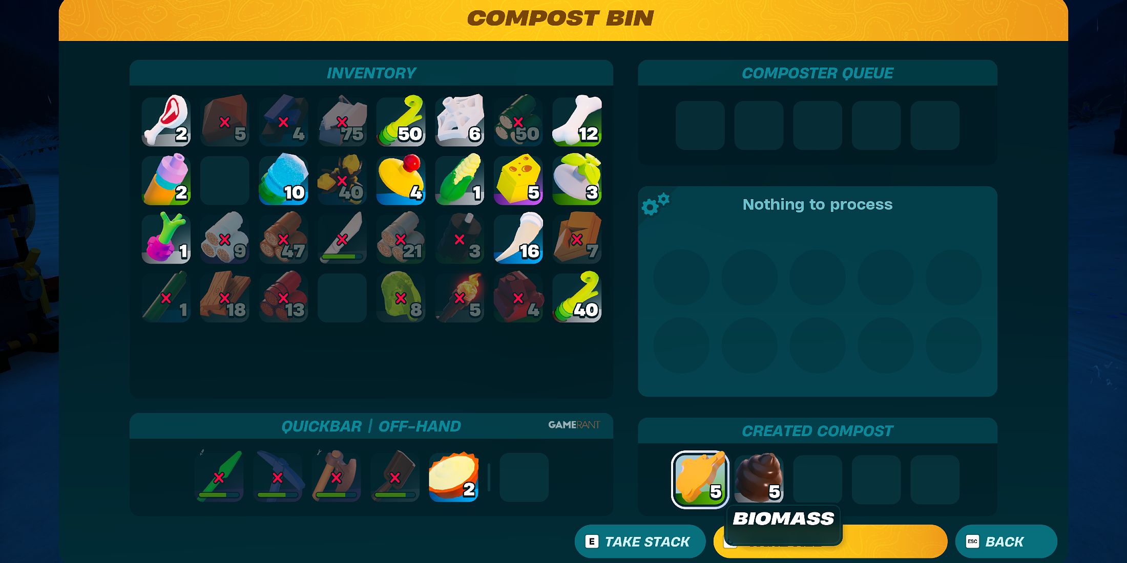 Screenshot showcasing how to get Biomass in LEGO Fortnite