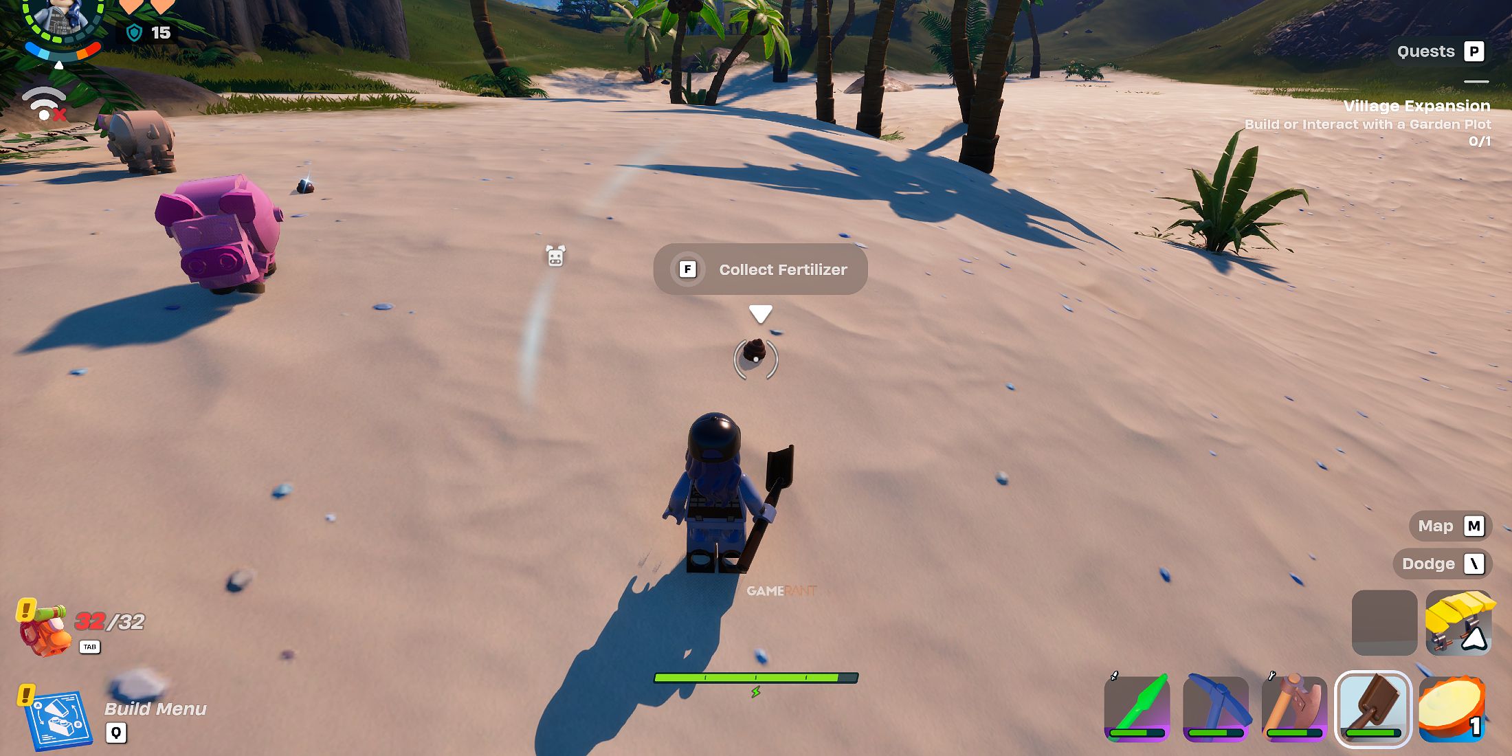 Screenshot showcasing how to get Fertilizer in LEGO Fortnite 