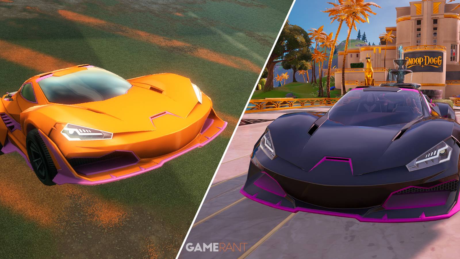 Split-image showcasing the Cyclone in Rocket League and Fortnite