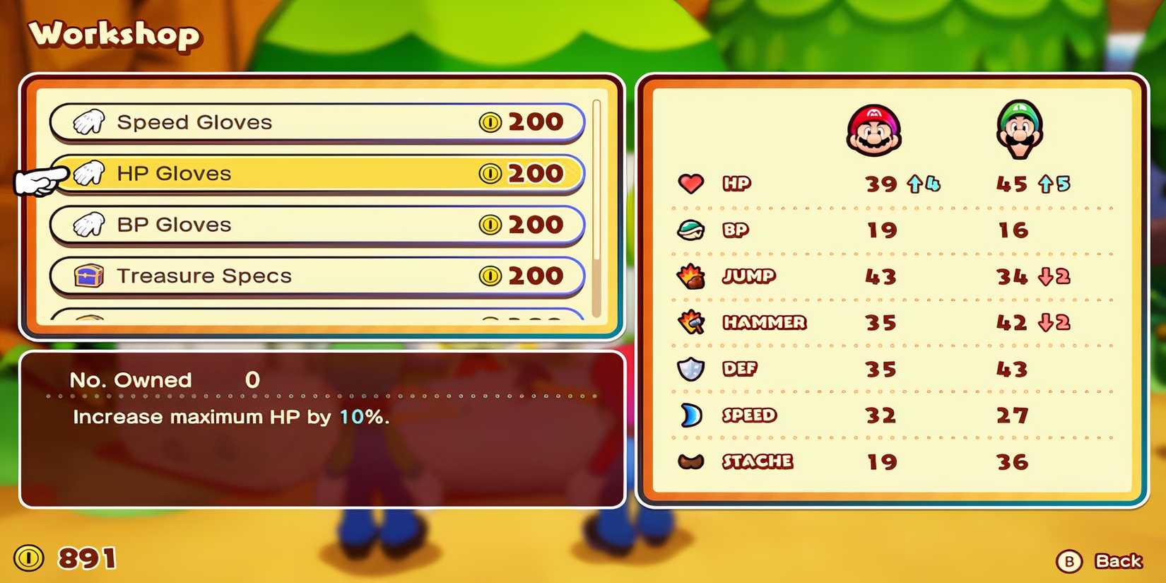 HP Gloves accessory in Mario & Luigi Brothership