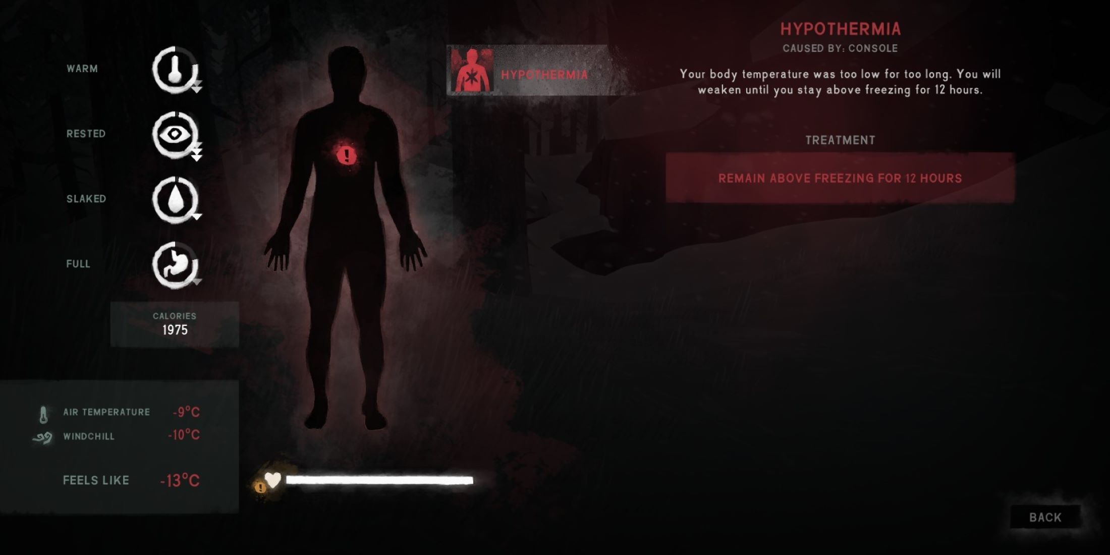 Player With Hypothermia Displayed In Menu