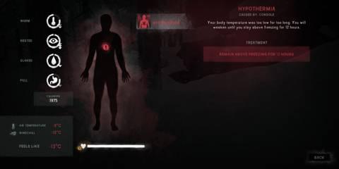 Player With Hypothermia Displayed In Menu