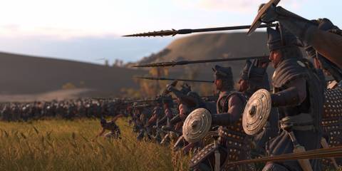 A wall of spearmen in Total War Pharaoh