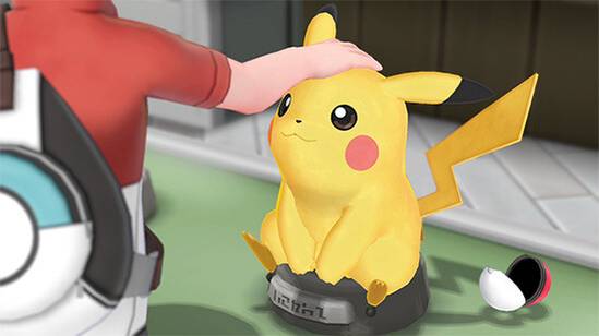 Player petting Pikachu in Pokemon Let's Go Pikachu