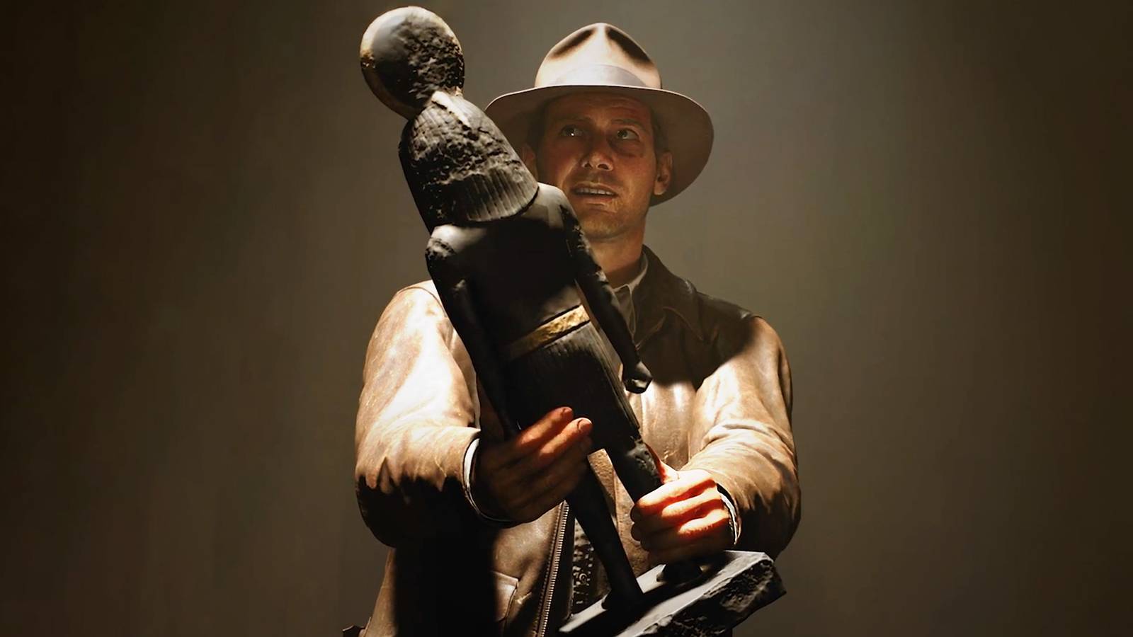 Indiana Jones and the Great Circle Indy lifting ancient statue 2x1 gameplay screenshot