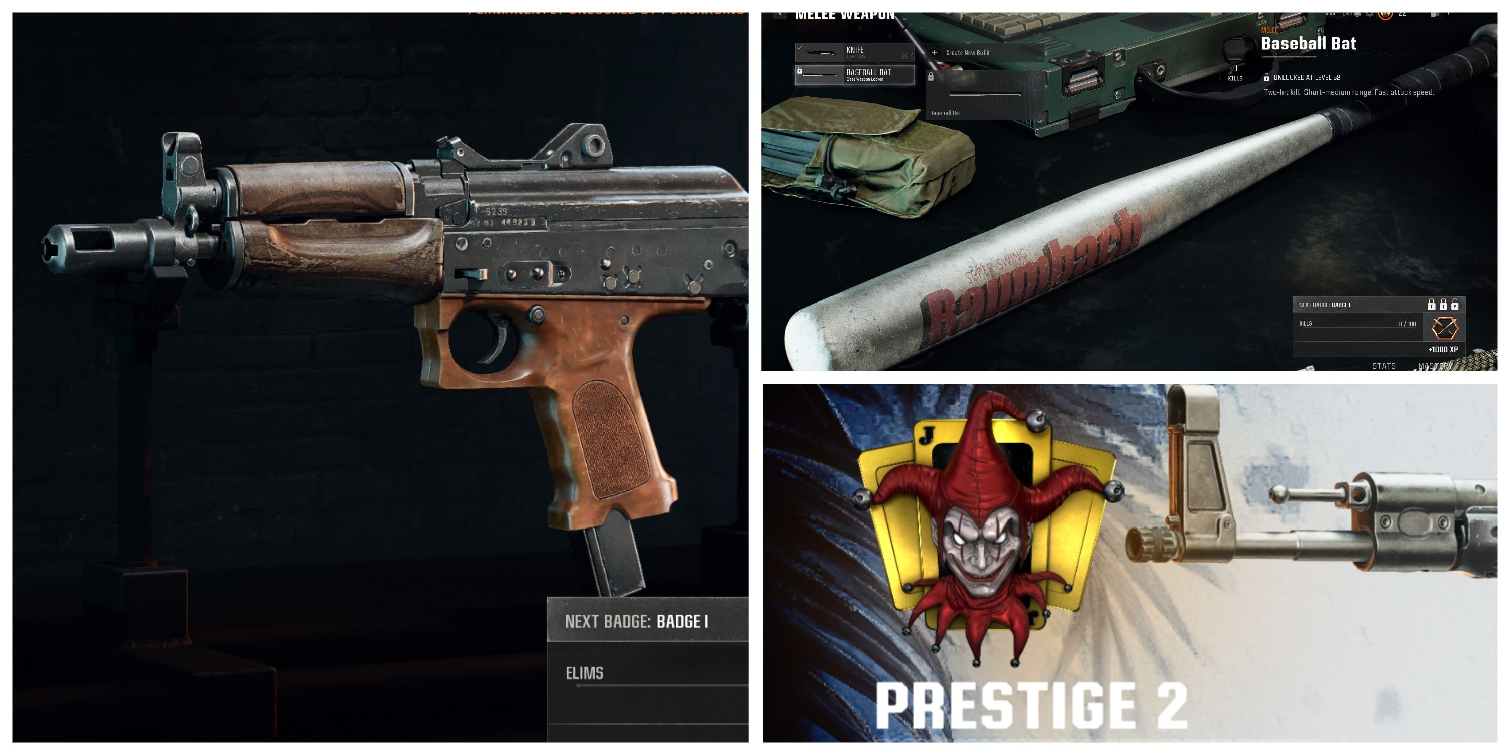 jackal pdw, baseball bat, prestige 2