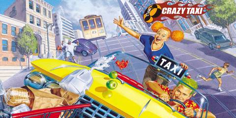 Key Art From Crazy taxi Showing A Young Woman Yelling In Glee As She Rides A Fast-Driving Taxi Cab