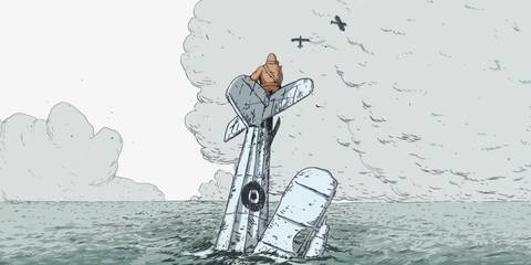 Key Art Showing A Pilot Sitting On Top Of His Crashed Plane In The Ocean From Valiant Hearts Coming Home