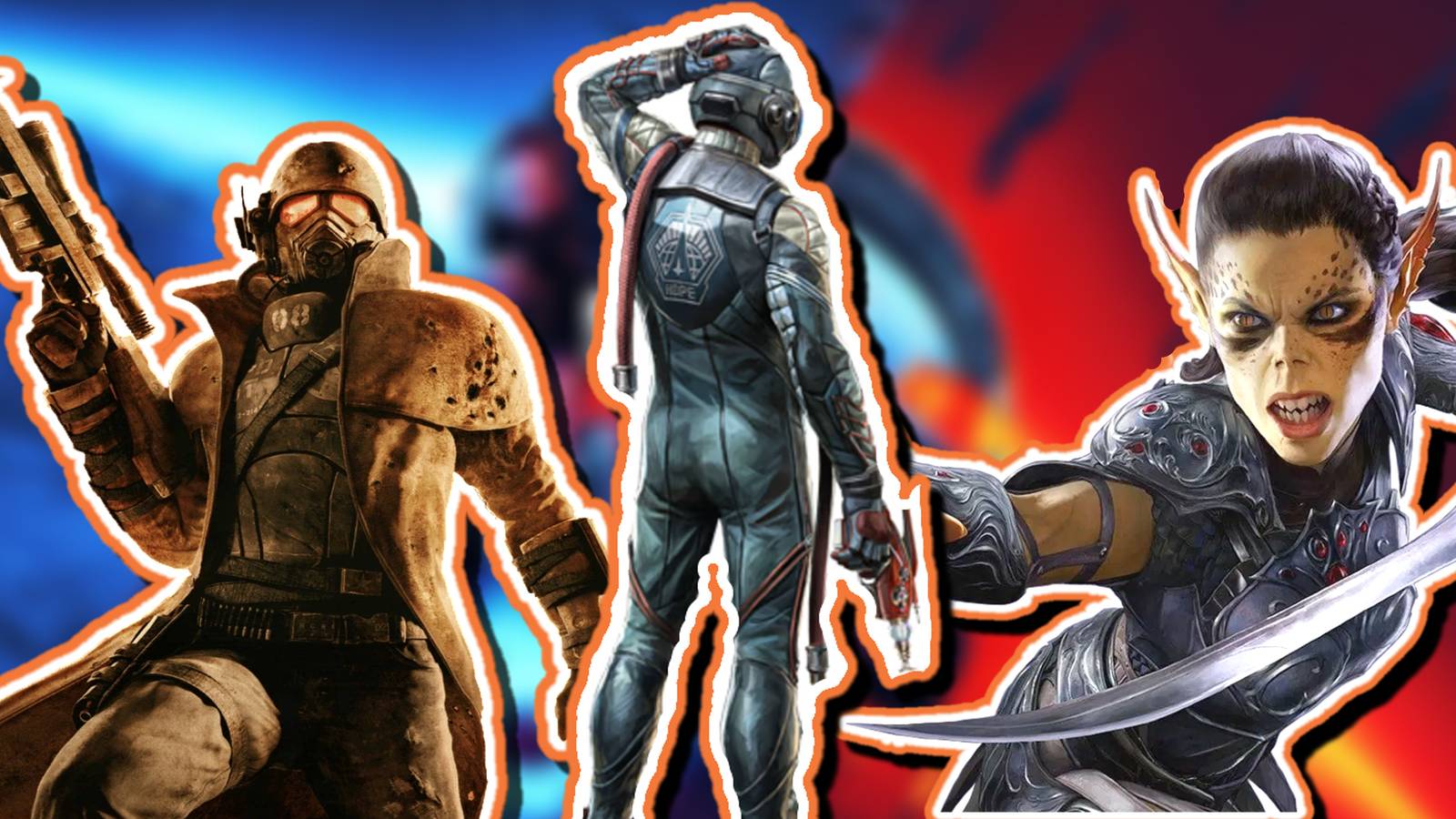 Lae'Zel From Baldur's Gate 3, NCR Ranger From Fallout New Vegas, and Protagonist From Outer Worlds