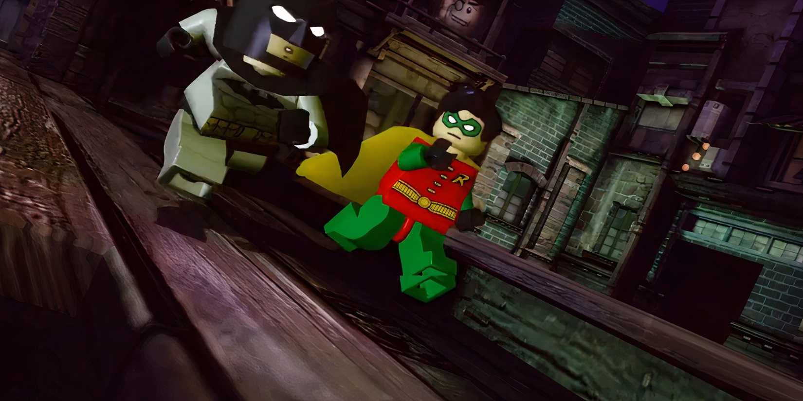 batman and robin running down a street