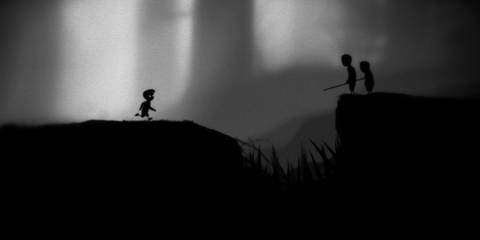 A young boy running toward a couple standing across a gap