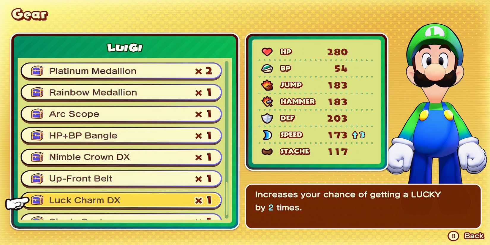 Luck Charm DX accessories in Mario & Luigi Brothership