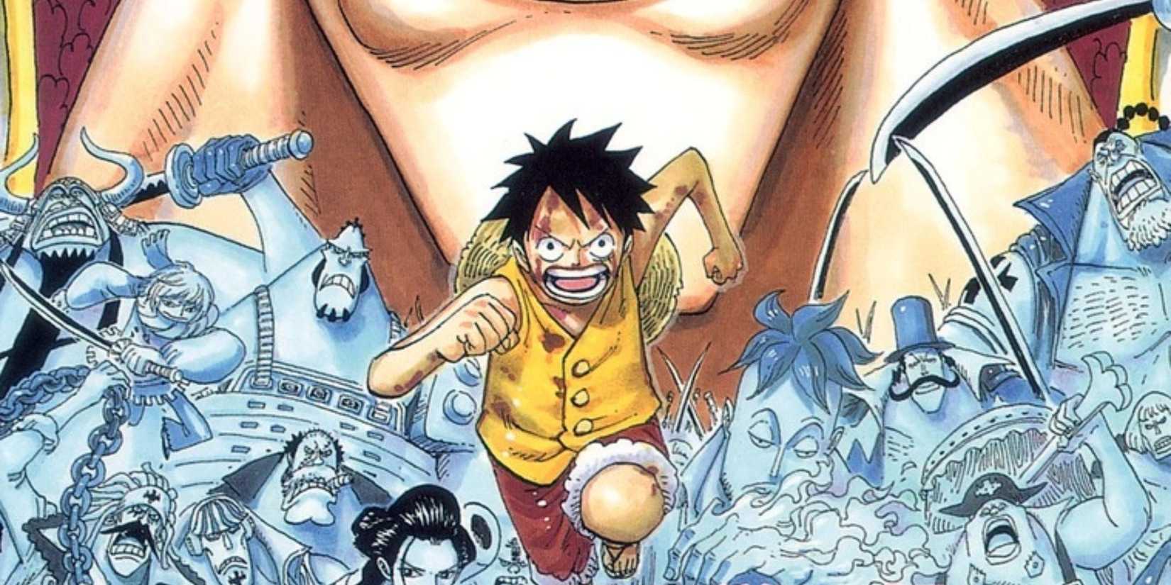 Luffy and the Whitebeard Pirates in the cover for Volume 57 of the manga.