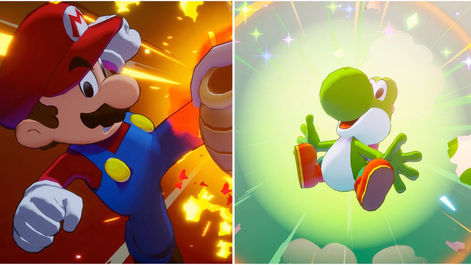 Mario kicking a red shell and Yoshi in Mario & Luigi Brothership